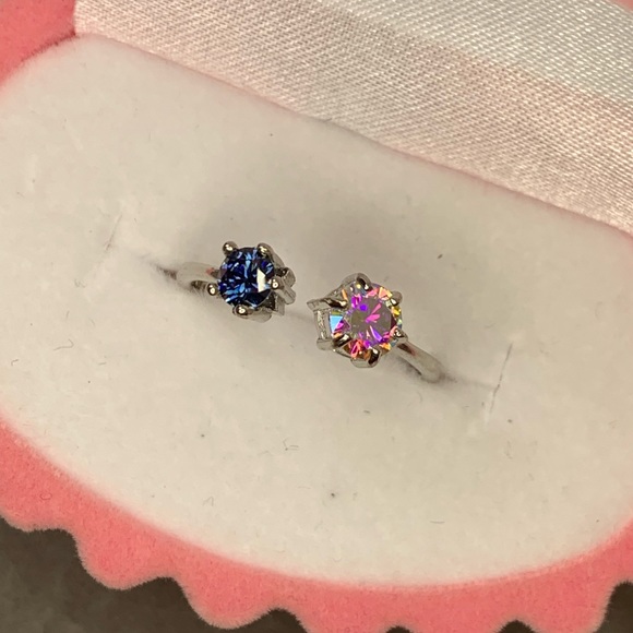 Certified, Royal Blue & Mercury Mist Mystic Moissanite Ring - Picture 3 of 16